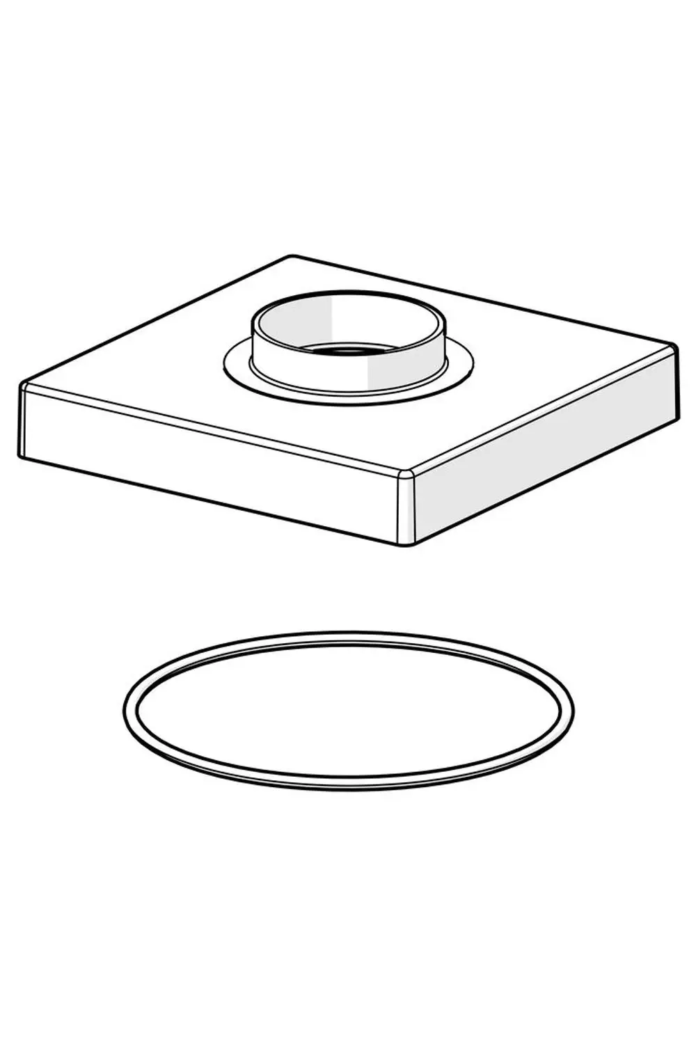 Flache Rosette mit mittigem Anschluss und quadratischer Grundform, geeignet für die Verwendung in Sanitärinstallationen von HANSA.